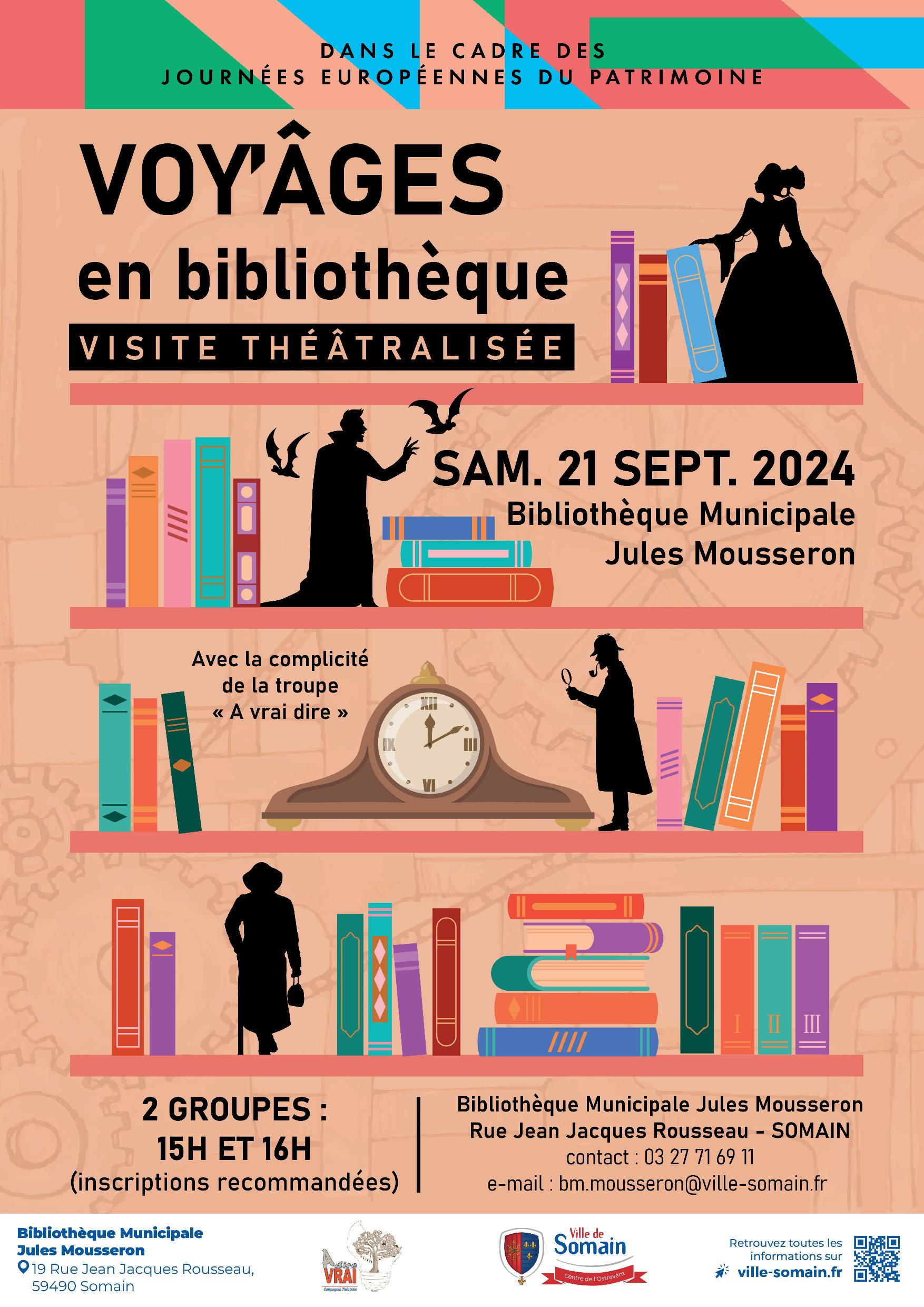 Affiche mairie Voy ages en bibliothèque J